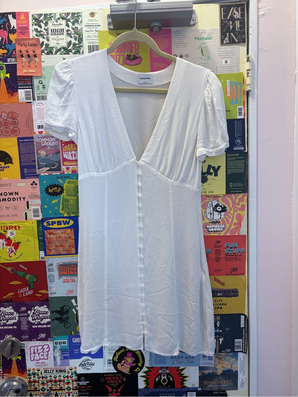 Sunday Best Sandrine Dress White Button-Front V-Neck Mini Dress